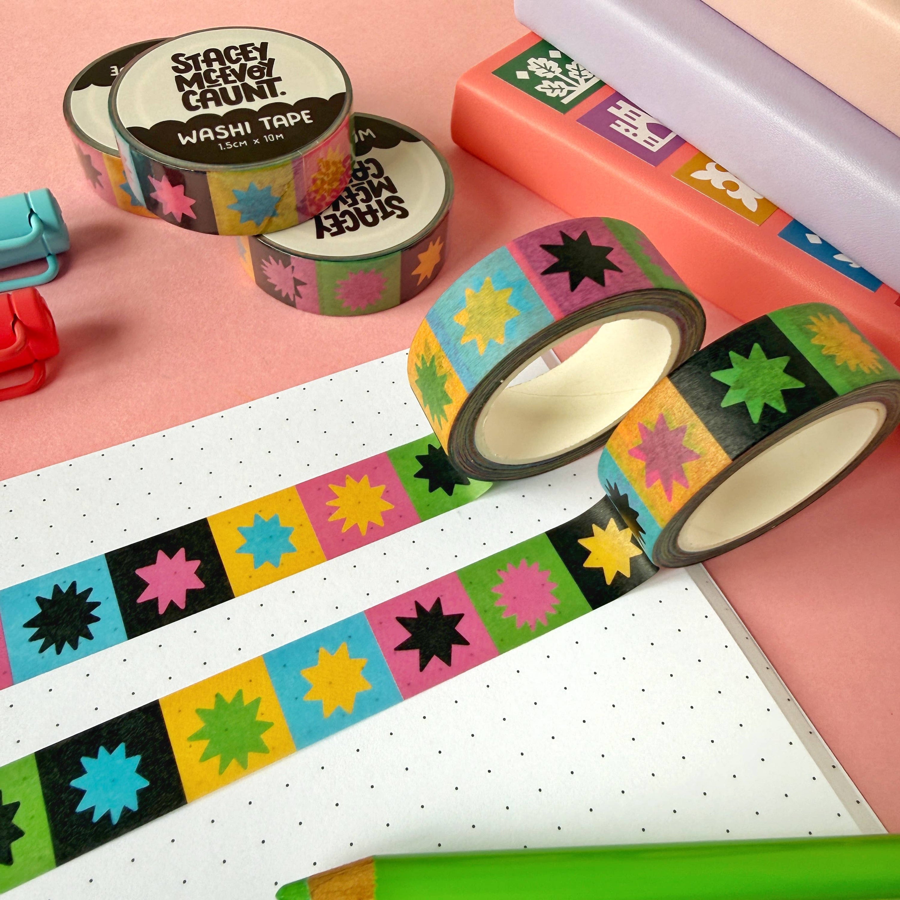 Rainbow Star Grid Pattern Washi Tape