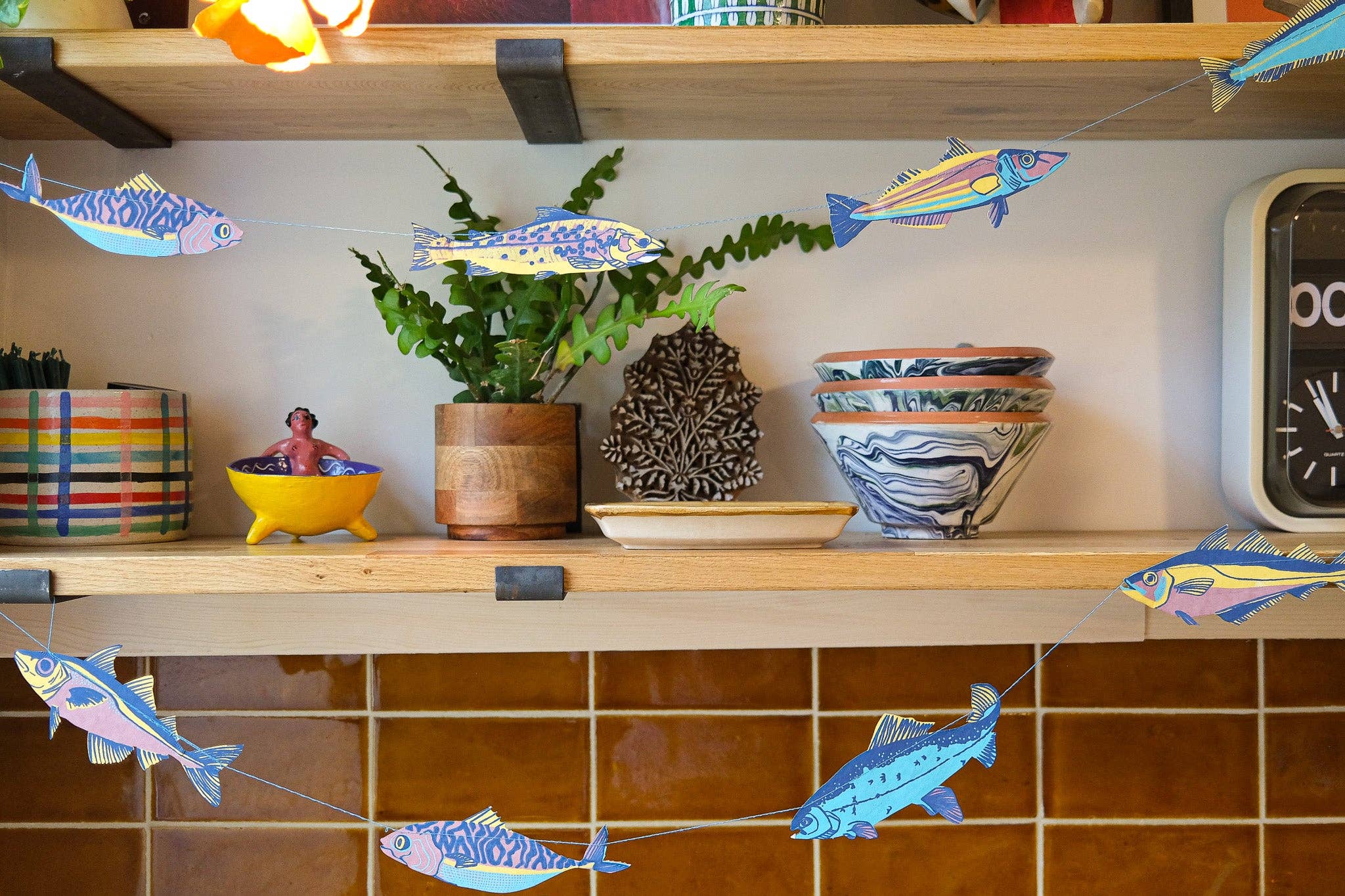 Fishes Screen Printed and Sewn Garland