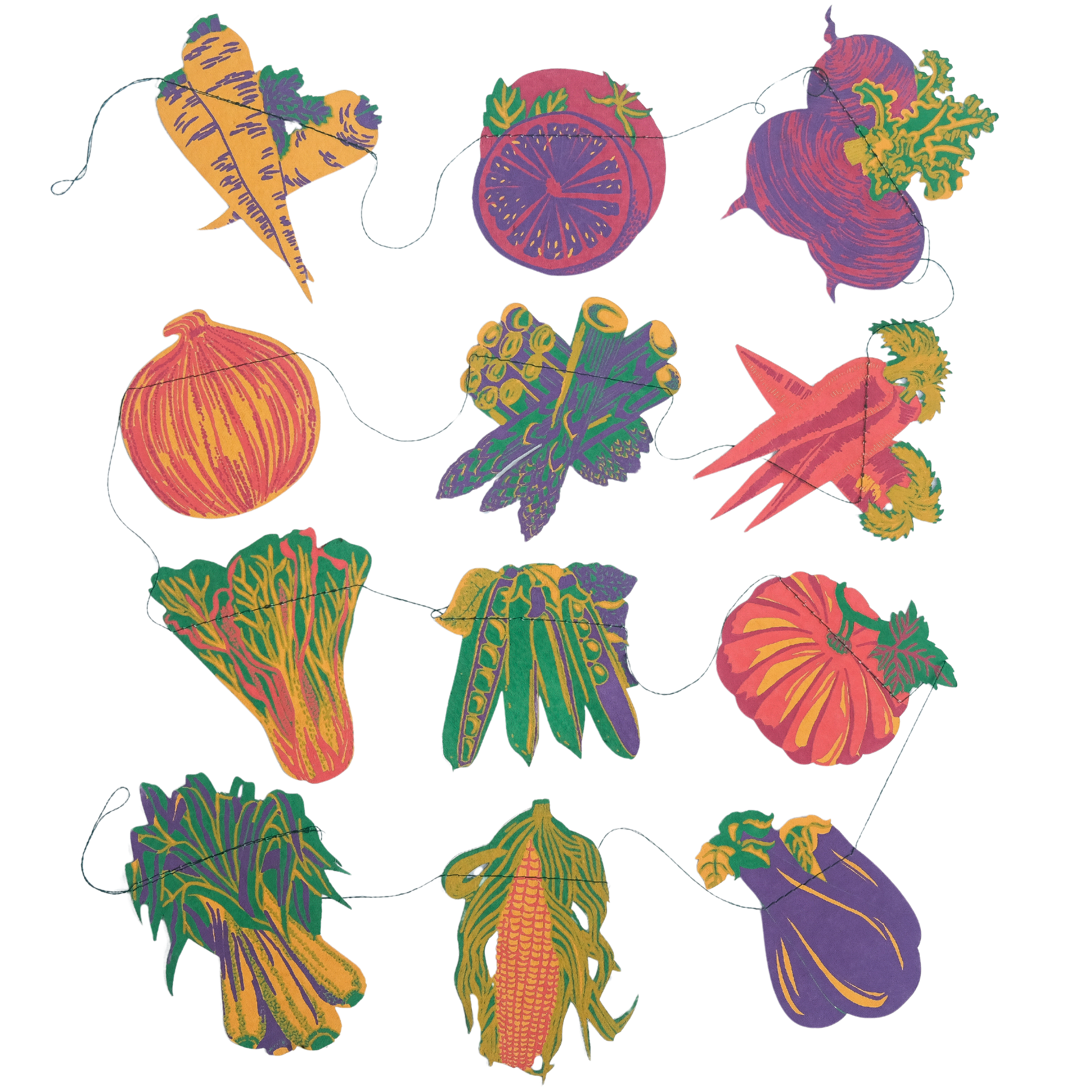 Vegetables Screen Printed and Sewn Garland