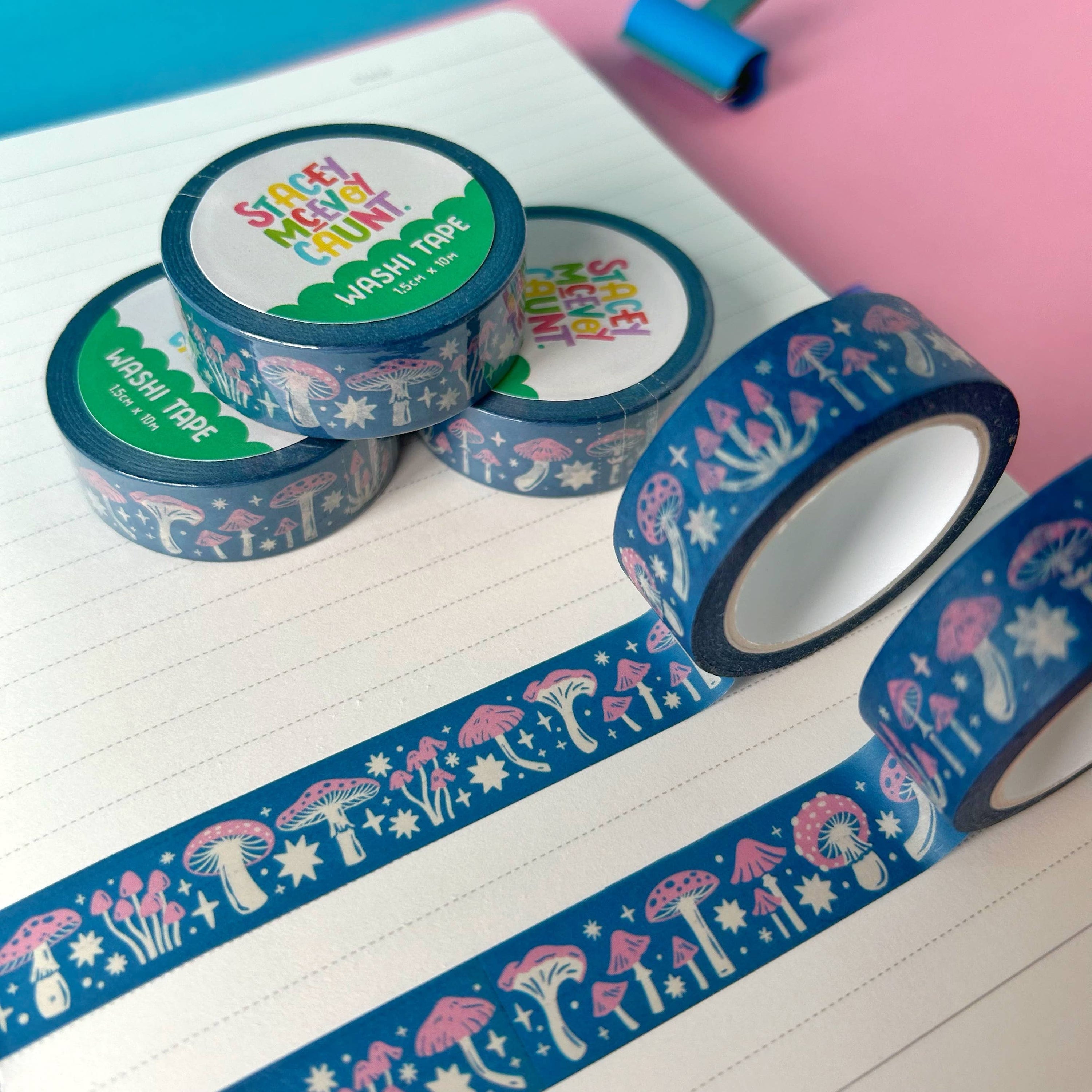 Pink and Blue Mushroom Washi Tape