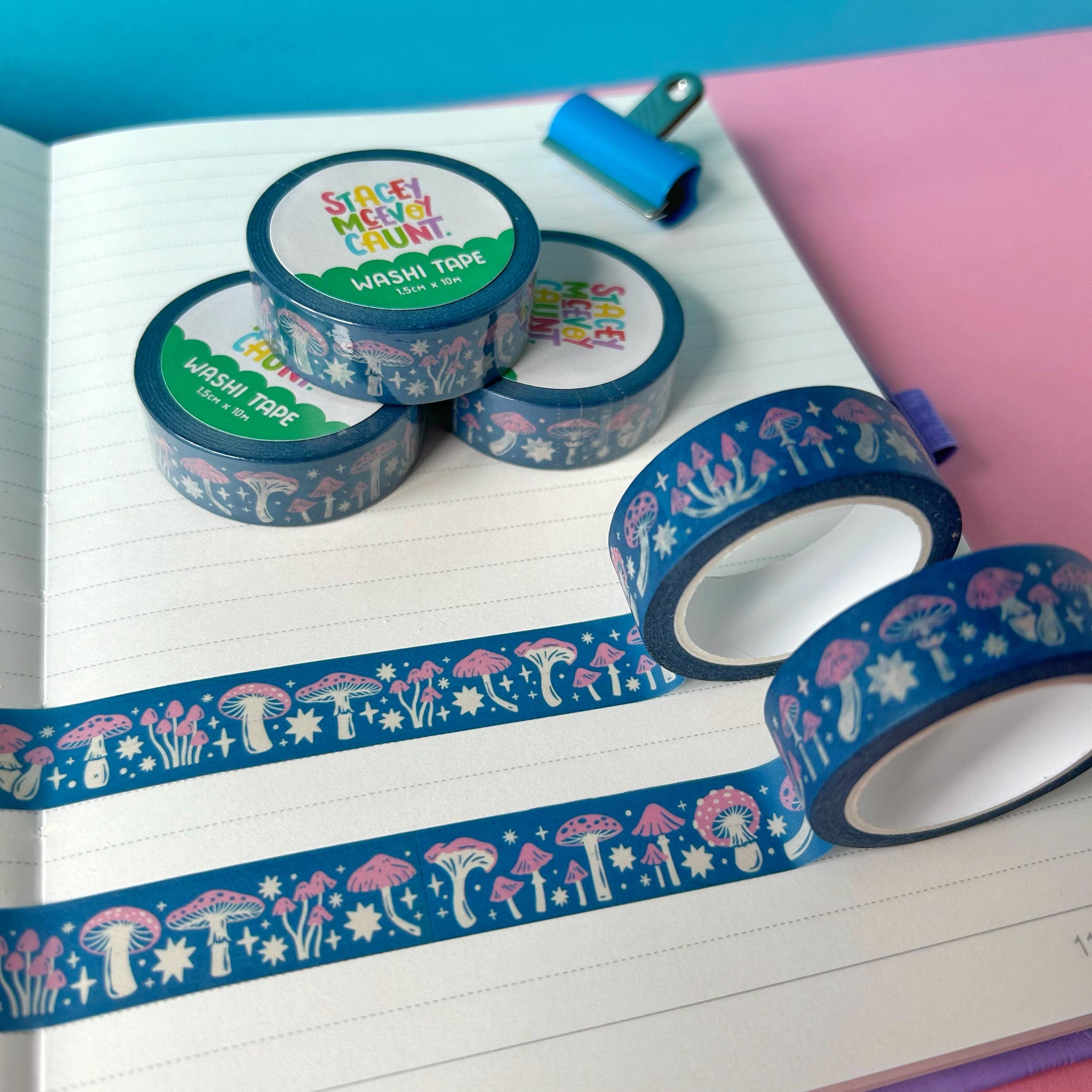 Pink and Blue Mushroom Washi Tape