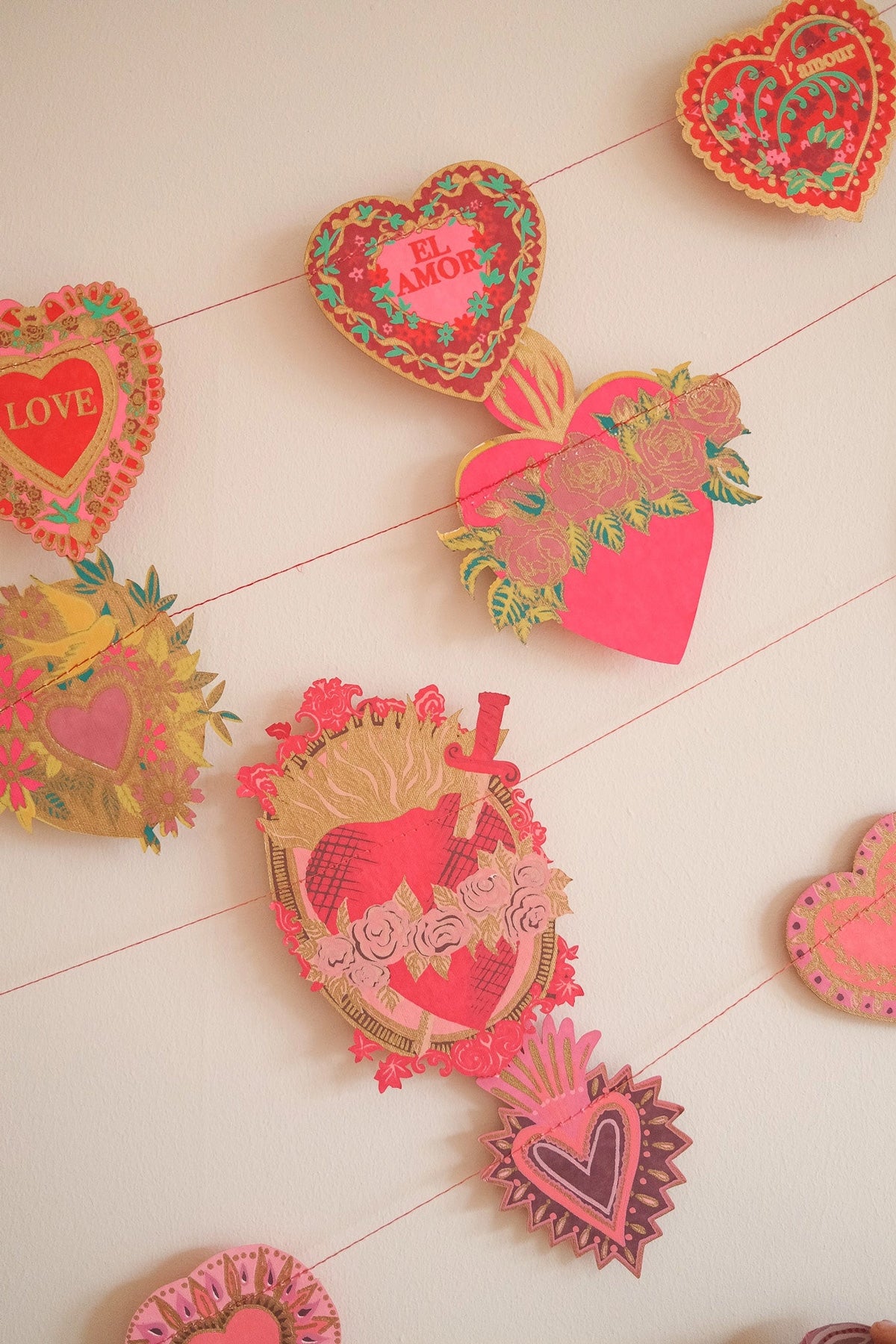 Hearts Screen Printed and Sewn Garland