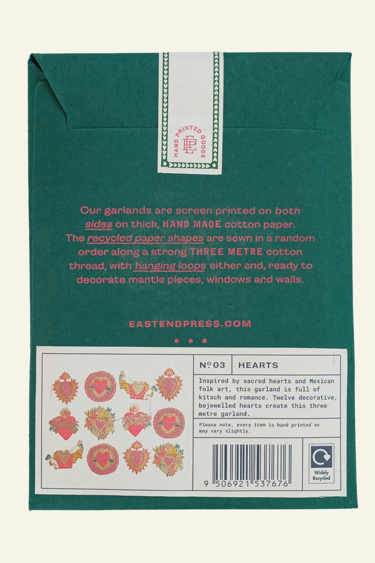 Hearts Screen Printed and Sewn Garland