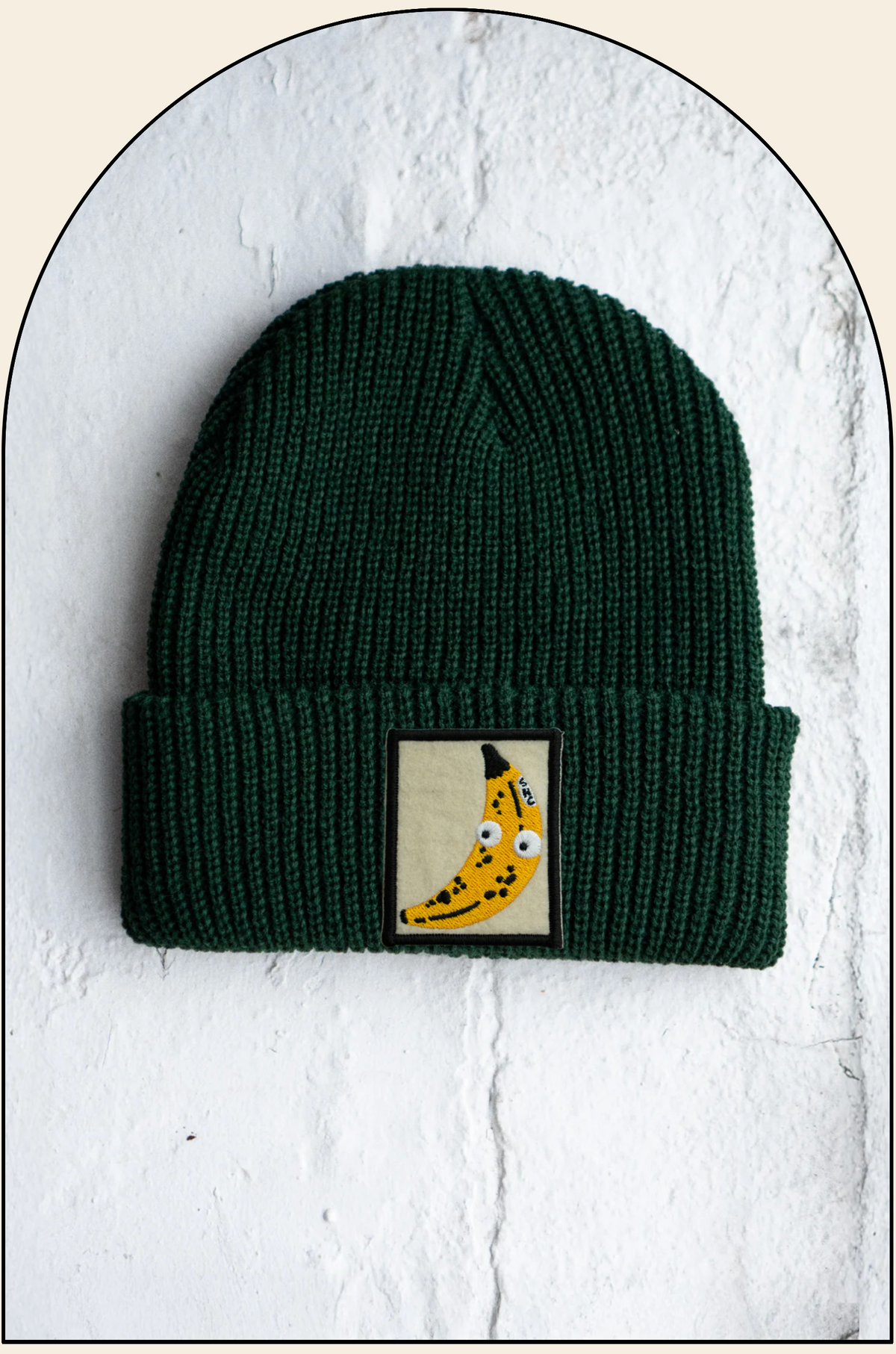 Googly Banana Patched Shaker Stitch Beanie