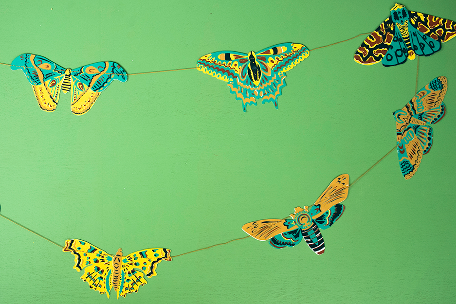 Moths Screen Printed and Sewn Garland