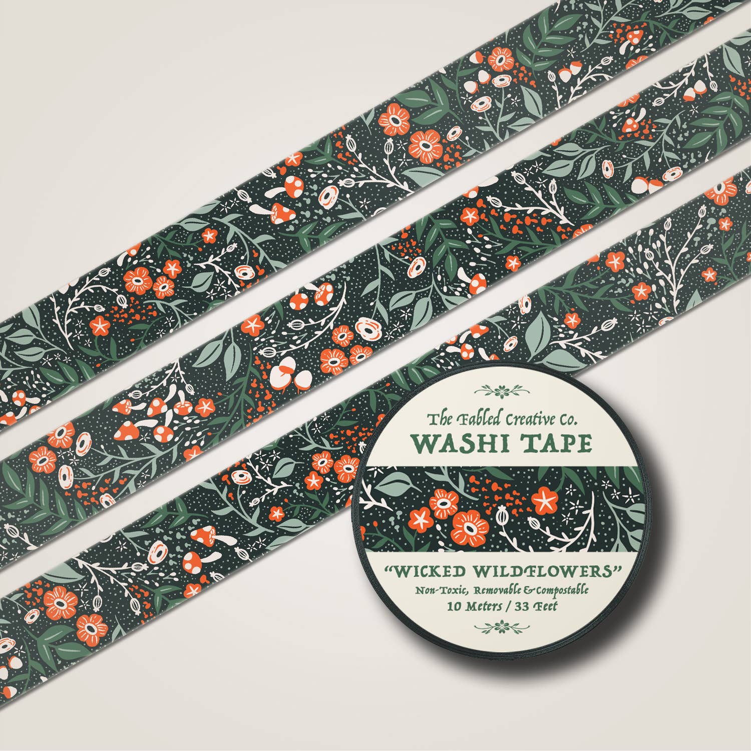 Ruban Décoratif 'Wicked Wildflowers' - Vert
