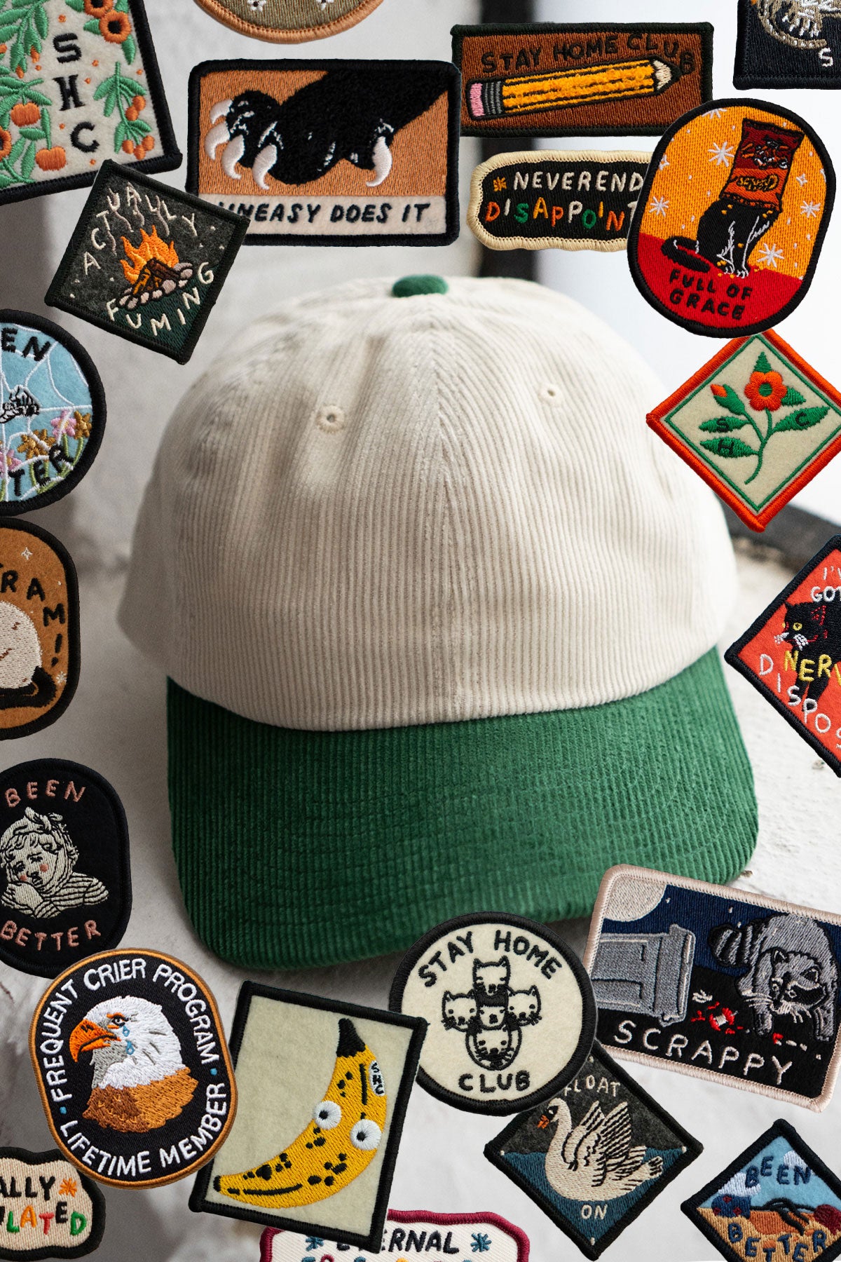 Patched Corduroy Hat - Pick Your Patch - Cream / Clover