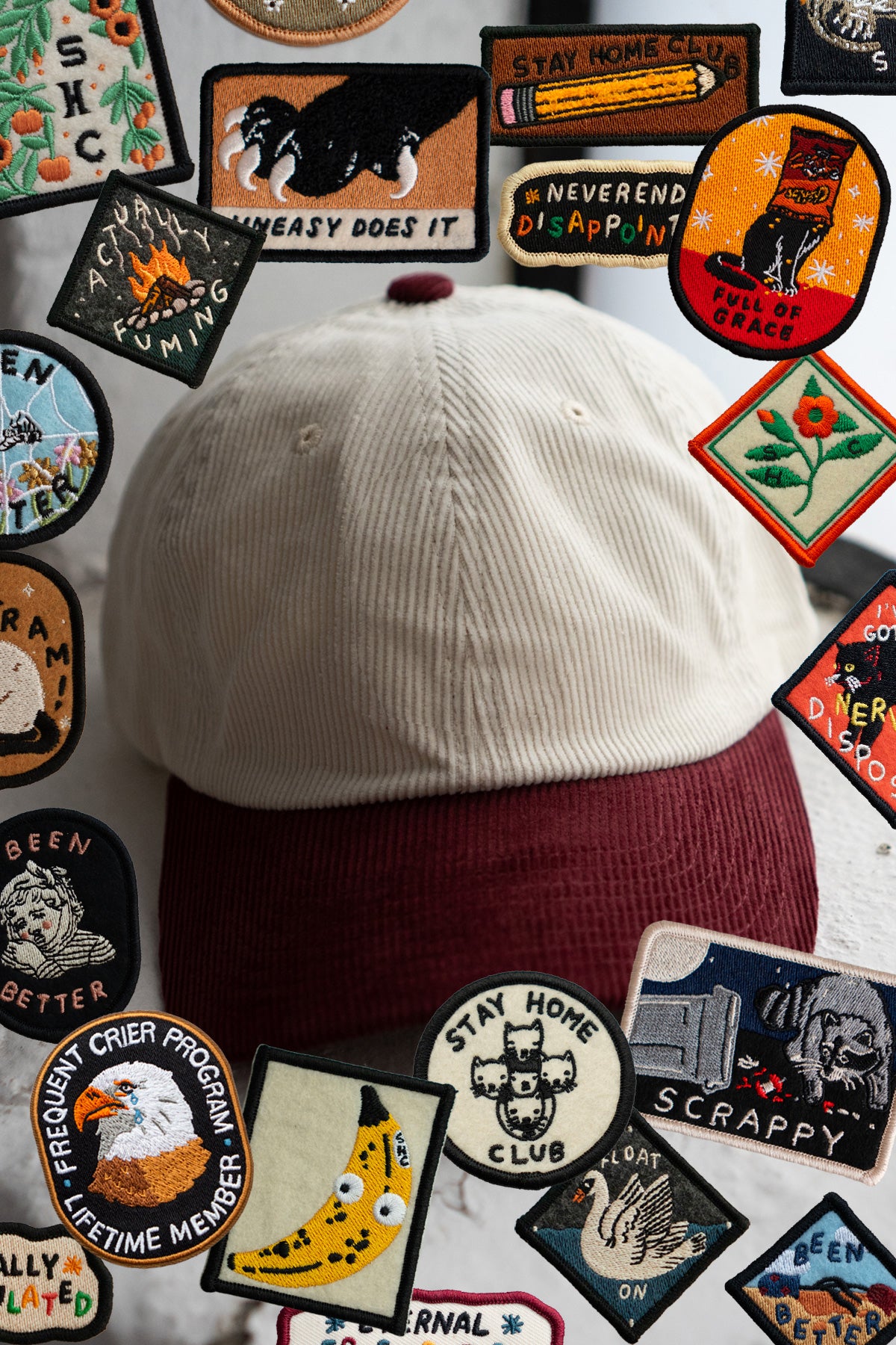 Patched Corduroy Hat - Pick Your Patch - Cream / Plum