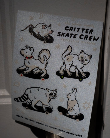 Reflective sheet of stickers shown sparkling in the dark
