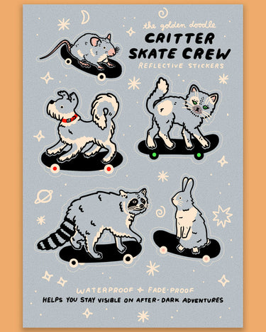 Reflective stickers featuring cute animals on skateboards