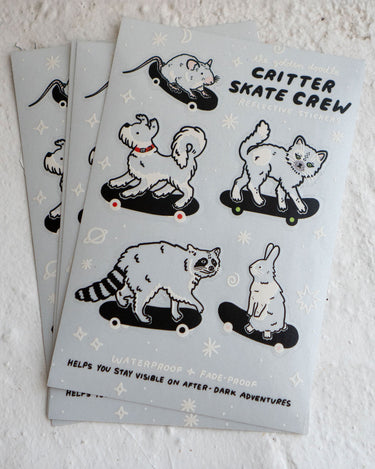Reflective stickers featuring cute animals on skateboards