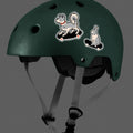 Reflective stickers of cute animals shown on a kids bike helmet