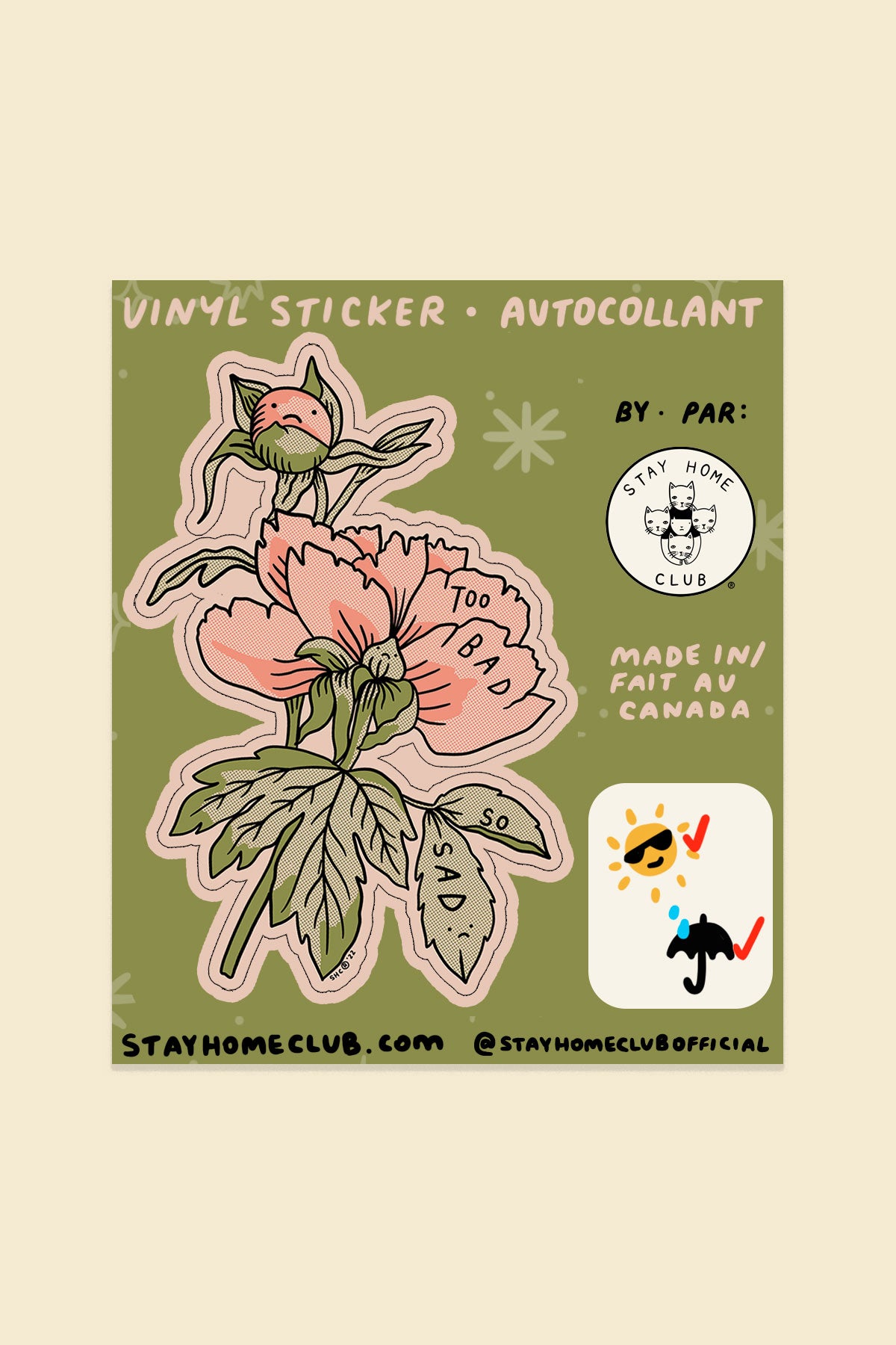 Too Bad (Peonies) Vinyl Sticker