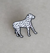 Enamel lapel pin in the shape of a dalmatian dog